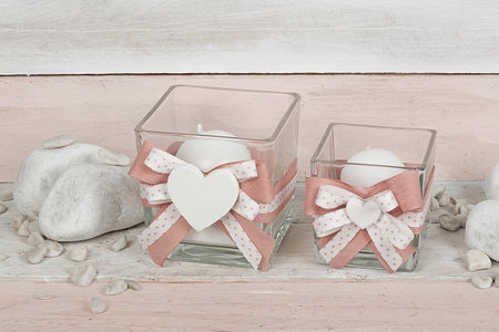 Valentine's day background with candle and heart on wooden backgroundの写真素材