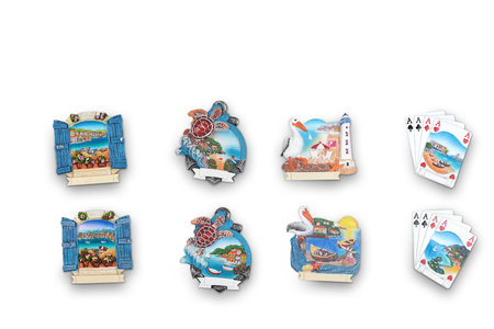 3d rendering of a set of playing cards on a white background. Souvenir refrigerator door magnets. ideal for gifts. Holiday gifts. Summer and Winterの写真素材