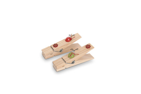 Wooden clothespins with ladybugs isolated on white background. 3d illustrationの写真素材
