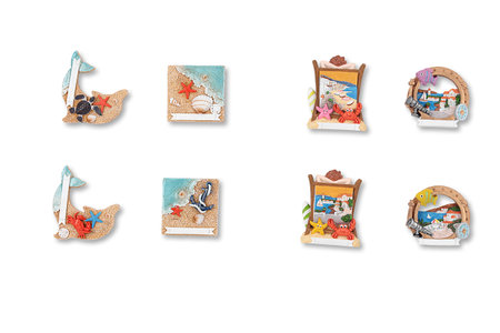 Set of vacation icons isolated on white background. Vector illustration. Souvenir refrigerator door magnets. ideal for gifts. Holiday gifts. Summer and Winterの写真素材