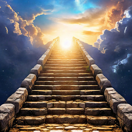 Stairs leading to the sky. 3D rendering and illustration.の素材