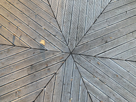 Wooden floor in the form of a circle. Abstract background.の写真素材