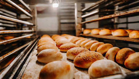 Bread in the oven. Bakery. Production of bread.の素材