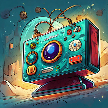 Illustration of a retro radio on a grunge background. Vector illustrationの素材
