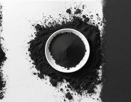 Face powder on black and white background, top view, flat layの素材