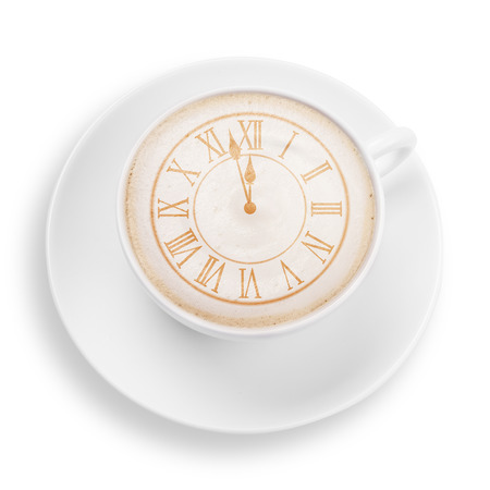 coffee cup with a clockの写真素材
