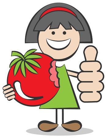 Child with a tomato vector illustrationのイラスト素材