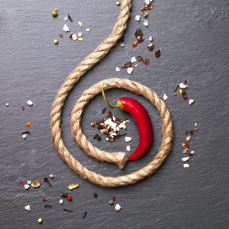 red pepper with a rope and spiceの写真素材