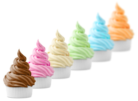 mixed soft ice cream sorts on a white backgroundの写真素材