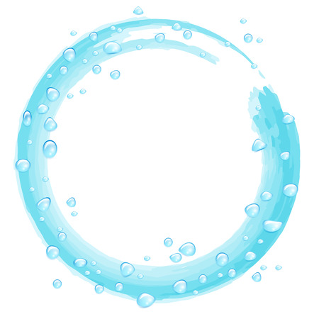 Water drops on a blue circle drawn on a white backgroundのイラスト素材