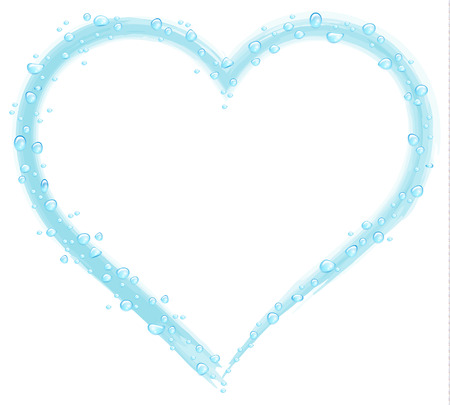 Water drops on a blue heart drawn on a white backgroundのイラスト素材