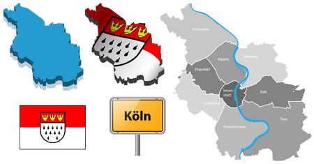 cologne map with districts, flag and place-name signのイラスト素材
