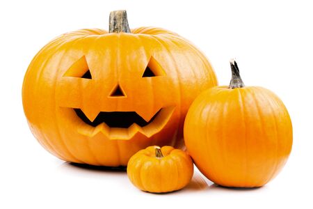 halloween pumpkins on white backgroundの写真素材