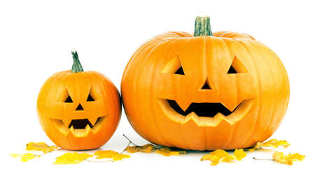 halloween pumpkins on white backgroundの写真素材