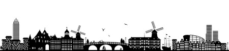 Amsterdam skyline black  illustration isolated on whiteのイラスト素材