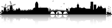 Amsterdam skyline silhouette black  illustration isolated on whiteのイラスト素材