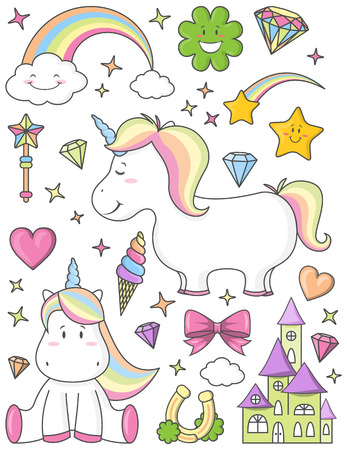 unicorn set illustration isolated on whiteのイラスト素材