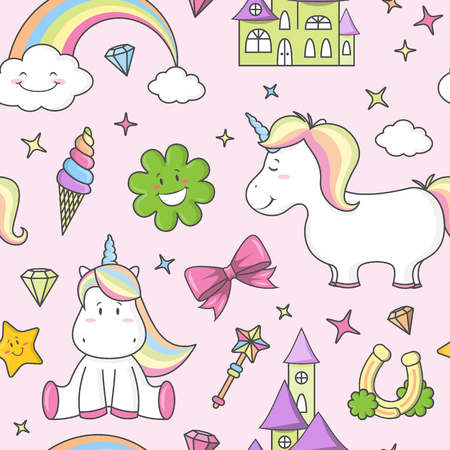 unicorn seamless pattern illustration isolated on whiteのイラスト素材