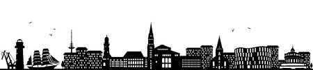 Kiel skyline black illustration isolated on whiteのイラスト素材