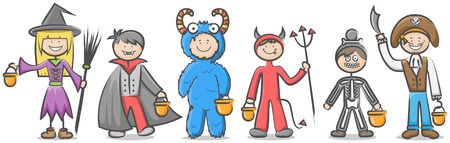 Halloween kids in costumesのイラスト素材