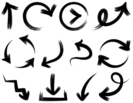 Arrows black hand drawn set illustration isolated on whiteのイラスト素材