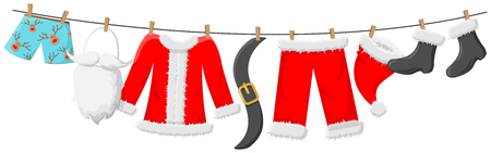 Santa clothes hanging on the lineのイラスト素材