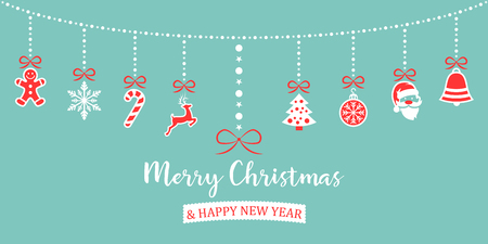 christmas icons hanging on line blue redのイラスト素材