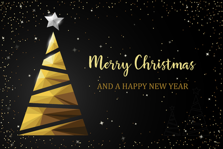 Christmas tree golden polygon cardのイラスト素材