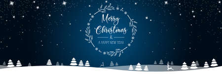 Merry christmas and new year card background with winter landscapeのイラスト素材