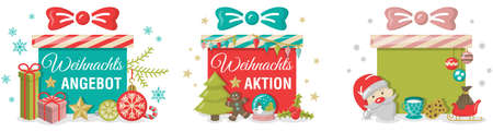 Merry christmas special offer gift boxes decoration isolated (german)のイラスト素材