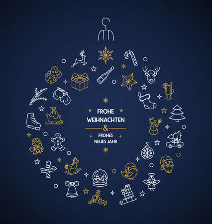 Christmas ball with christmas icons decoration ornament background card (german)のイラスト素材