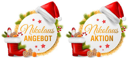 Christmas Nikolaus special offer (german) button set collection illustration isolatedのイラスト素材