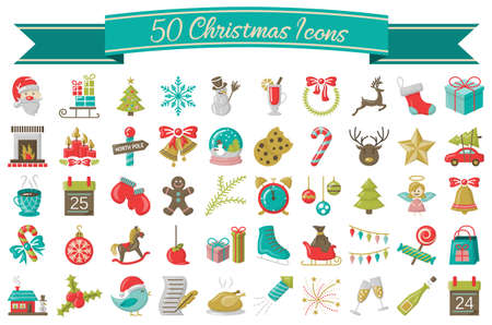 Christmas winter icons symbols set collection illustrationのイラスト素材