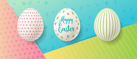 Easter eggs on colorful paper background with cute patternのイラスト素材