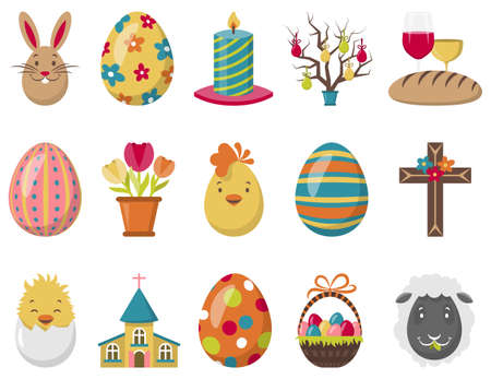 Easter icons christianity religion illustration vector setのイラスト素材