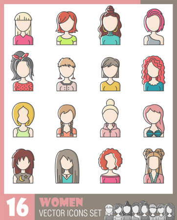 Women female avatar icons illustration set isolatedのイラスト素材