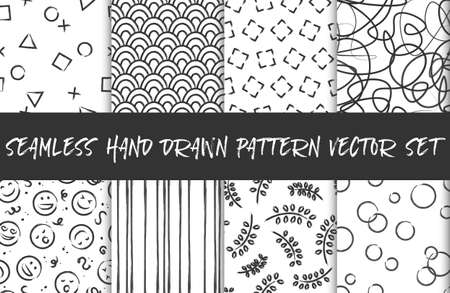 Seamless hand drawn pattern background vector set black whiteのイラスト素材