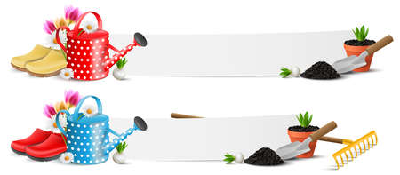 Gardening garden work tools banner illustration isolatedのイラスト素材
