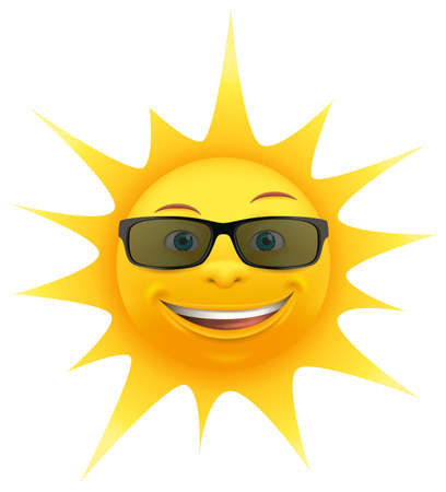 Summer sun with sunglasses laughing 3D cartoon comic vector isolatedのイラスト素材