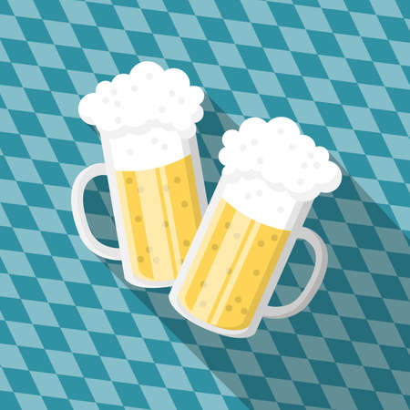 Oktoberfest beer glasses with Bavaria flag pattern icon symbol flat designのイラスト素材