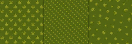 Cannabis marijuana leaf medical hemp seamless background pattern vector setのイラスト素材