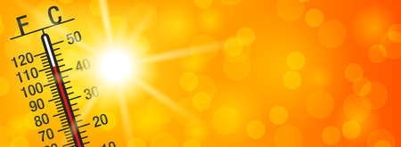 Summer sun heat bokeh background with thermometerのイラスト素材