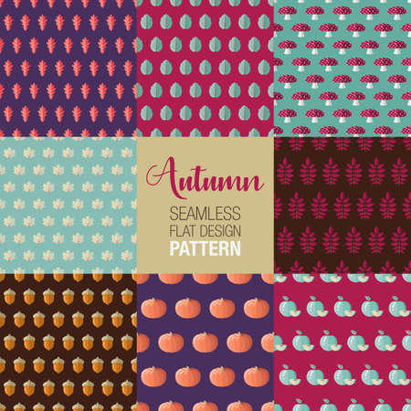 Autumn fall leaves seamless pattern background wallpaper vector setのイラスト素材