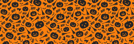 Halloween pumpkin witch seamless background pattern vector orangeのイラスト素材