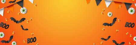 Halloween decoration banner, party invitation concept background with batsのイラスト素材