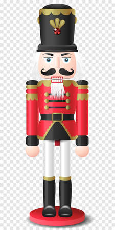 Christmas vintage retro wooden nutcracker toy vector isolated on transparent backgroundのイラスト素材