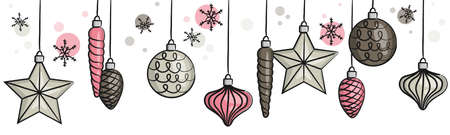 Christmas ornament decoration border banner hanging baubles isolatedのイラスト素材
