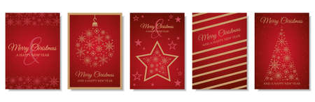 Merry christmas and happy new year cards vector set collectionのイラスト素材