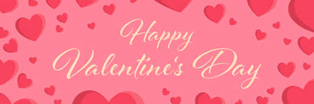 Happy valentines day background vector banner with red pink heartsのイラスト素材