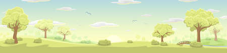 Colorful morning countryside harvest landscape vector banner backgroundのイラスト素材
